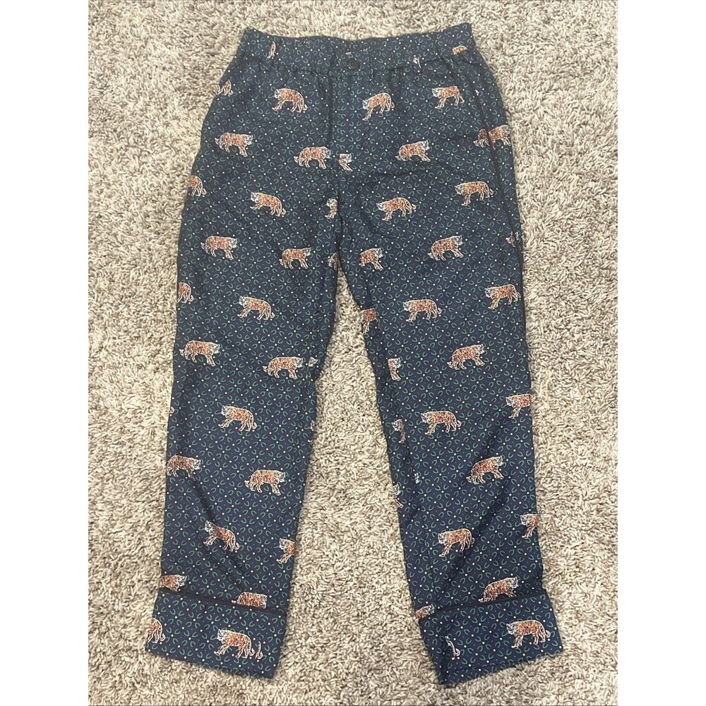 J.Crew Silk Easy Pants Vintage Indigo Tiger Print Ankle Crop Size 00